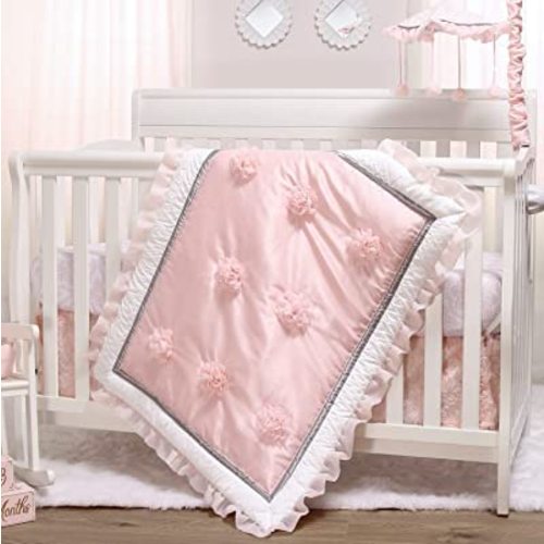 The Peanutshell 3 Piece Baby Crib Bedding Set for Girls - Newborn, Infant & Toddler Nursery Bed Set Decor with Fitted Crib Sheet, Dust Ruffle, Crib Comforter - Arianna