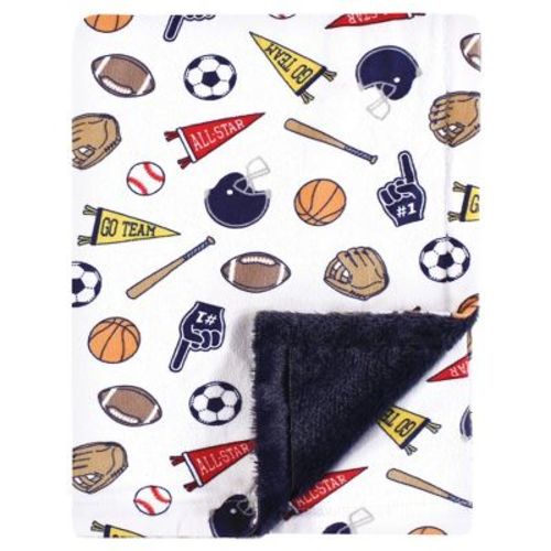 Hudson Baby Infant Boy Plush Blanket With Furry Binding And Back, Sports Fan, One Size