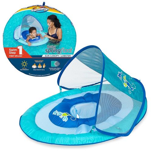 Swimways Baby Spring Float, Baby Pool Float with Canopy & UPF Protection, Swimming Pool Accessories for Kids 9-24 Months