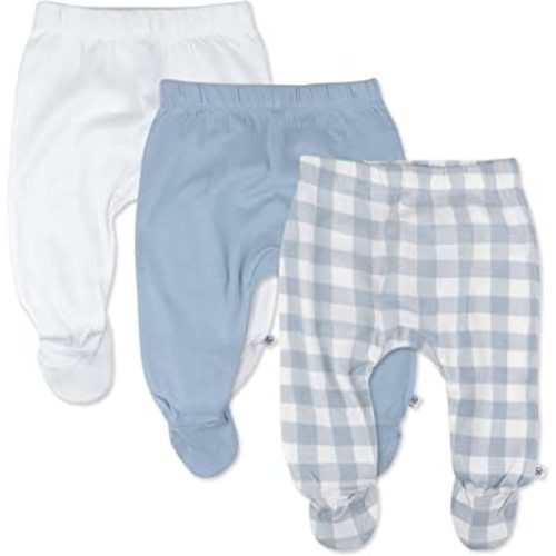 HonestBaby 3-Pack Footed Pants Roomy Fit Pull on Bottoms 100% Organic Cotton for Infant Baby Boys, Girls, Unisex