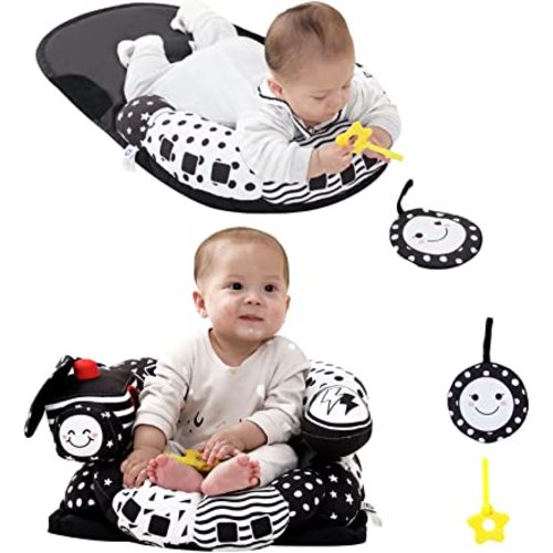 Lovvie & Joy 2-in-1 Tummy Time Mat & Seated Support Pillow,Baby Tummy Time Pillow Support for Newborns and Older Babies,with Detachable Support Pillow and Toys