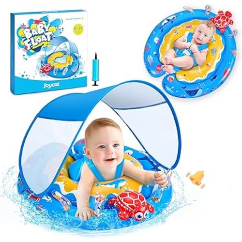JOYCAT Baby Pool Float with Canopy,Convertible Inflatable Infant Swim Pool Floats with Adjustable Safety Seat,Flotadores para Bebes,Baby Floaties 6-24 Months,Swimming Floaty for Toddlers 1-2 Year Old