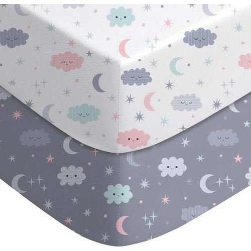 Yoofoss Pack and Play Sheets Fitted, Mini Crib Sheets 2-Pack for Pack N Play Mattress, Stretchy Playard Sheet, Soft and Breathable (Cloud)