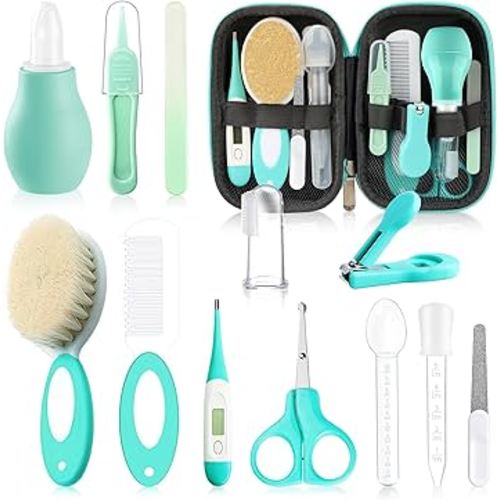 Baby Healthcare and Grooming Kit with Nail Clippers, Scissors, Infant Grooming Kit for Newborns (18 in 1, Green)