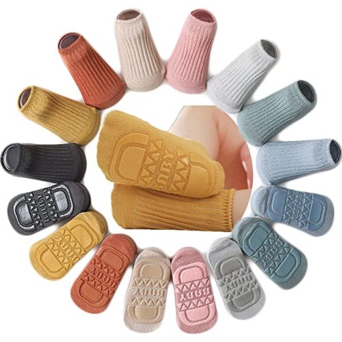 Toddler Baby Non Slip Socks 8 Pairs Infant Newborn Antiskid Socks with Grips Solid Anti-Slip Unisex Ankle Socks for Girl Boy