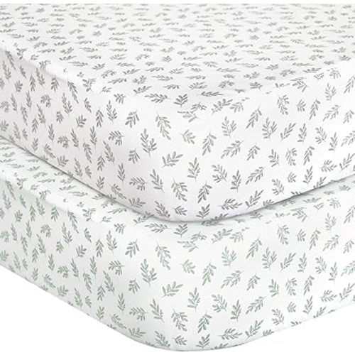Crib Sheets Fitted for Boys and Girls, 2 Pack Crib Sheet Fits for Standard Crib Mattress, Neutral Toddler Bed Sheets, Lovely Print, 52”X 28”