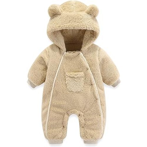 Newborn Baby Bear Onesie Outfit Suit Girls Boys Fleece Jumpsuit Romper Hooded Coat Winter Clothes Outwear Snowsuit
