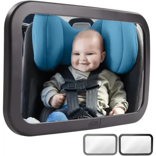 Gorilla Grip Wide View Baby Car Mirror, 360° Rear Facing Seat Rotation Shatterproof Mirrors, Crystal Clear, Child and Infant Backseat Safety, Secure Straps Stay in Place, Travel Gear for Babies, Black