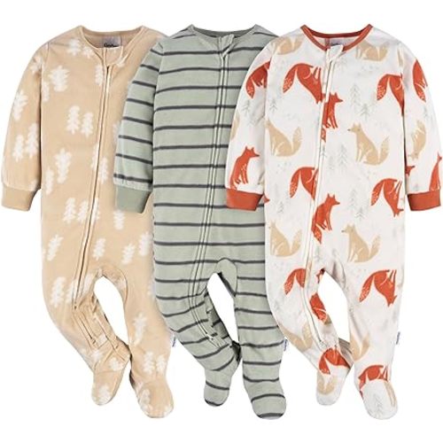 Gerber baby-boys Flame Resistant Fleece Footed Pajamas 3-pack