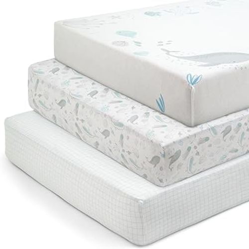 Delta Children Fitted Crib Sheets for Girls and Boys - 100% Organic Cotton Crib Sheet for Standard Crib and Toddler Mattresses - 28x52 Inch - GOTS Certified (Pack of 3), Sea Life