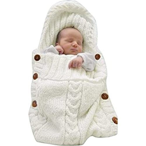 XMWEALTHY Newborn Baby Wrap Swaddle Blanket Knit Sleeping Bag Receiving Blankets Stroller Wrap for Baby(Beige) (0-6 Month)