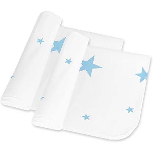RUILI Waterproof Diaper Changing Pad for Baby, Soft Cotton Reusable Changing Pad Liner, Portable Absorbent Change Mat for Girls Boys Women (2 Pack, Blue Star)
