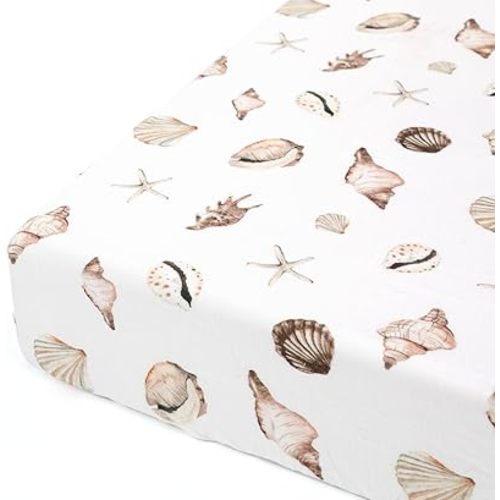 GRSSDER Soft Muslin Crib Sheet 1 Pack, 100% Cotton Crib Sheets for Boys and Girls, Fit Standard Crib Mattresses 52" x 28" Safe and Snug, Stylish Shell Print