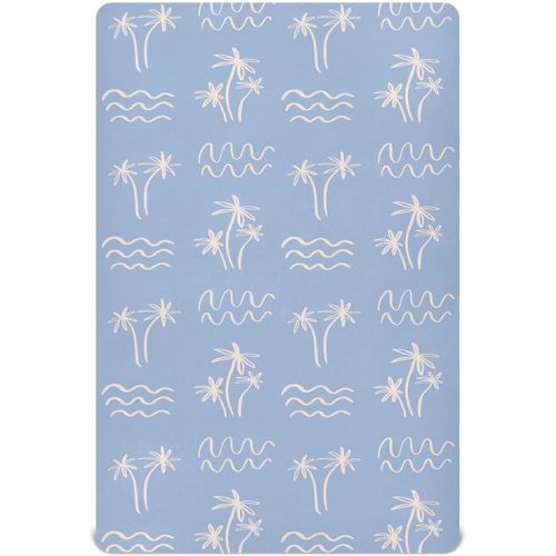 Palm Tree Ocean Waves Boho Fitted Crib Sheets Stretchy Portable Playard Sheets for Baby Toddler, Breathable Soft Mini Crib Mattress 52 x 28 in for Boys and Girls