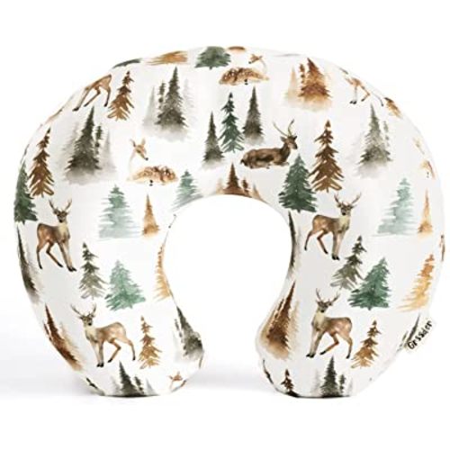 GRSSDER Nursing Pillow Cover Stretchy Minky Removable Nursing Covers for Breastfeeding Pillows, Ultra Soft Comfortable Slipcover for Boy and Girls, Stylish Watercolor Forest Deer and Leaves