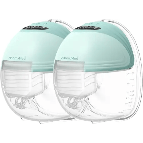 MomMed Wearable Breast Pump (Model S21) – Double Electric Hands-Free Breast Pump, Leak-Proof Design, 3 Modes (Stimulation, Expression, Auto) & 12 Vacuum Levels, Portable and Quiet, Green, 2 Pack