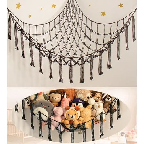 Stuffed Animal Storage Hammock Net - Toy Hammock Net for Stuffed Animals Corner - Hanging Stuff Animal Organizer Holder Large Organization Boys Room Decor