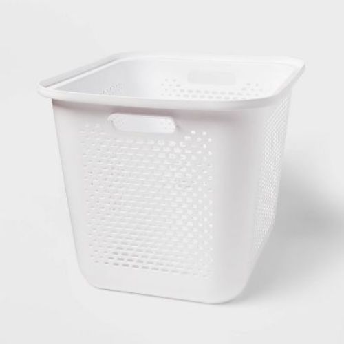 Large Decorative Plastic Bin with Cutout Handles Charcoal - Brightroom™: Stackable Storage, 25L, 13" Cube Compatible