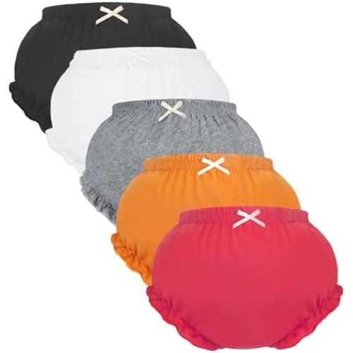 5 Pack Ruffle Diaper Cover - Baby Bloomers, Cute Cotton Baby Girl Shorts,Briefs- Panties for Toddler Girls
