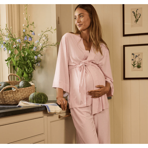LAKE | Women | DreamModal Pajamas | Parisian Green Pencil Stripe Maternity Kimono Bundle