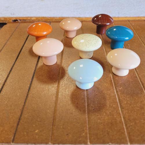 Vintage porcelain knobs 1.25 in. Various colors mushroom shape
