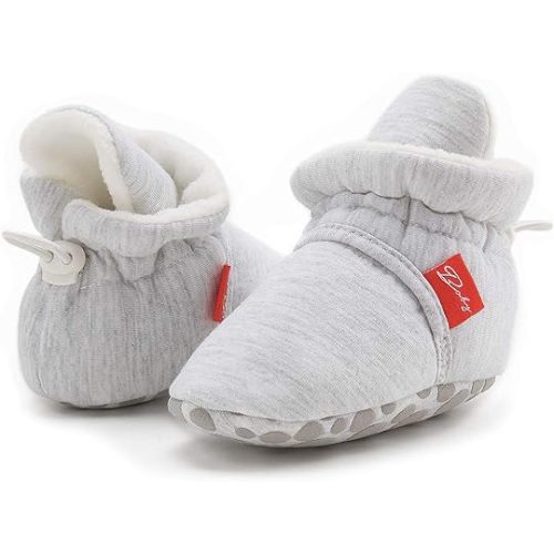 CENCIRILY Newborn Baby Girls Cotton Booties Infant Boys Slippers Stay on Sock Soft Shoes Non Skid Ankle Boots with Grippers Winter Warm First Walkers Crib Shoes