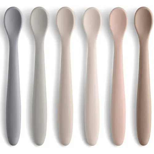 NETANY Silicone Baby Feeding Spoons, First Stage Infant Soft-Tip Easy on Gums I Training Spoon Self | Utensils Supplies, Dishwasher & Boil-proof, 6 Pack