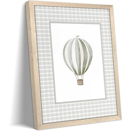 Wood Framed Hot Air Balloon Wall Art, Vintage Baby Nursery Decor Paintings, Boy Girl Room Wall Decor, Cute Travel Adventure Artwork, Kids Room Canvas Print Poster Oil Painting 8x10 Inch