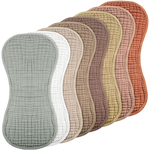 Frienda 8 Pieces Muslin Burp Cloths for Baby Cotton Burp Cloth 10 x 20 Inches Multi Colors Muslin Washcloths Diapers 4 Absorbent Layers Newborn Face Towels for Baby Boy Girl Unisex (Warm Colors)