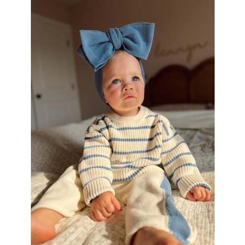 Classic Bow Headband - Denim Blue