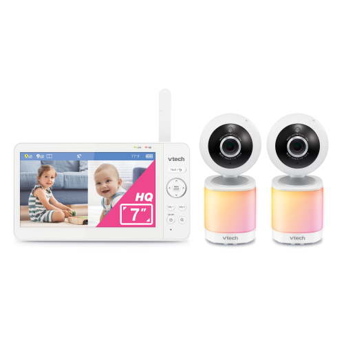 VTech 2 Camera 7" Digital Video Baby Monitor with Pan-Tilt-Zoom, 600p High-Quality Display, and No WiFi, VM7468-2HQ (White)