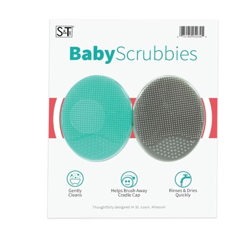 S&T INC. Exfoliating and Massaging Cradle Cap Bath Brushes for Baby, Silicone - 2 Inch x 2.5 Inch, Grey and Teal, 2 Pack