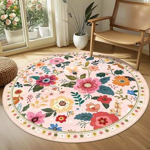 Pink Floral Nursery 4' Area Rug