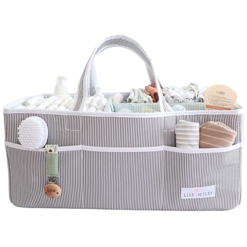 Lily Miles Baby Diaper Caddy - Organizer Tote for Infant Boy or Girl - Baby Shower Basket - Nursery Must Haves - Registry Favorites - Newborn Caddie Car Travel - Gray/Mint, Extra Large