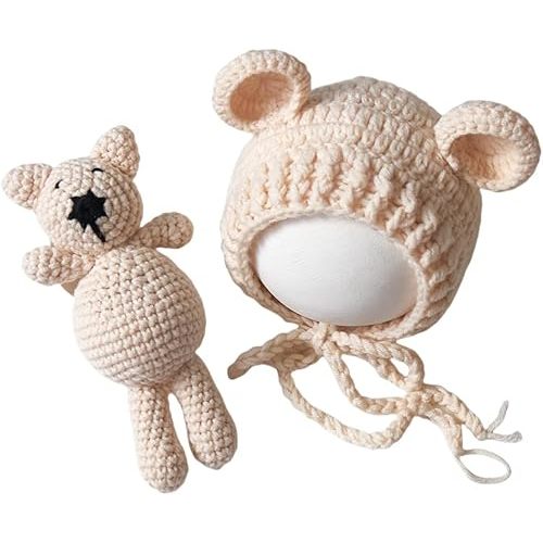 Zeroest Newborn Baby Boy Girl Photography Props Bear Hat Outfits Crochet Kint Handmade Cap Set for Newborn Photo Shoot