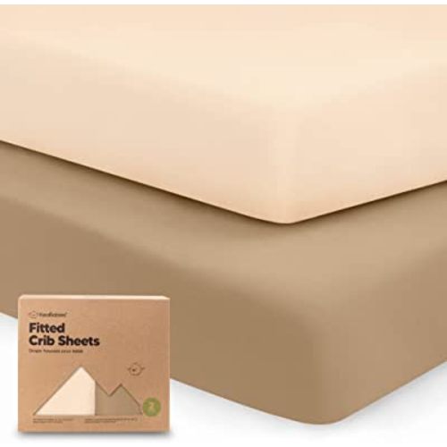 2-Pack Organic Crib Sheets for Boys, Girls - Jersey Fitted Crib Sheet, Baby Crib Sheets Neutral, Crib Mattress Sheet, Cotton Crib Sheets, Soft Baby Sheets for Crib, Unisex Crib Fitted Sheet (Pecan)