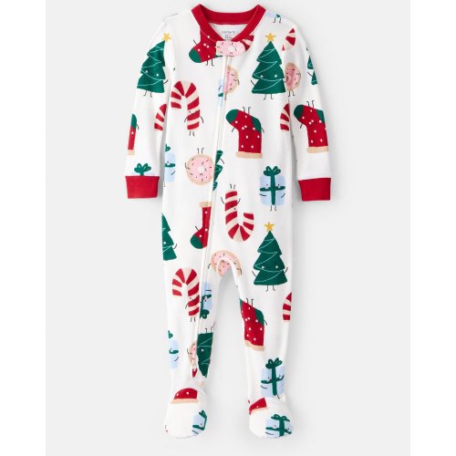 Baby Christmas Print 100% Cotton Long-Sleeve 2-Way Zip 1-Piece Pajamas - Carter's | Carter's