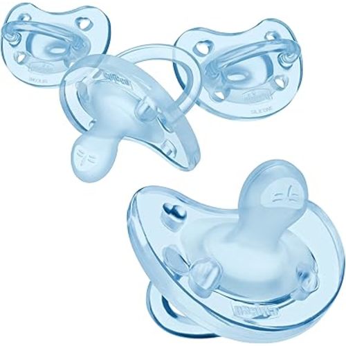 Chicco PhysioForma 100% Soft Silicone One Piece Pacifier for Babies Aged 0-6 Months | BPA & Latex Free | Reusable Sterilizing Case | Light Blue, 4pk