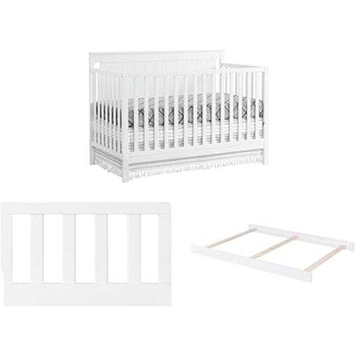 Oxford Baby 3PC Nursery Set Lazio 4-in-1 Convertible Baby Crib, Snow White + Lazio Toddler Guard Rail, Snow White, + Lazio Full-Size Bed Conversion Kit, Snow White -GreenGuard Gold Certified