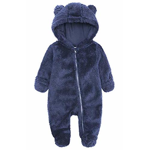 TAOHONG Newborn Baby Jumpsuit Hooded Fleece Rompers Infant Bear Ear Snowsuit Warm Outwear Outfits