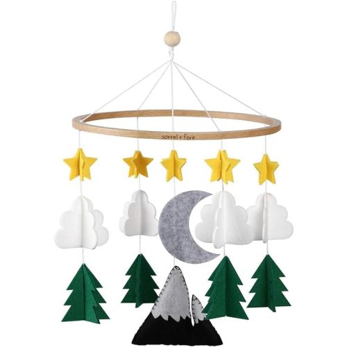 Baby Crib Mobile (Starry Woodland Night, Short Evergreen) - Baby Shower Gift Nursery Decoration for Boys & Girls