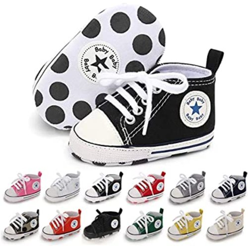 Unisex Baby Girls Boys Canvas High-top Shoes, Newborn Infant Anti-Slip Soft Sole Frist Walking Breathable Sneakers