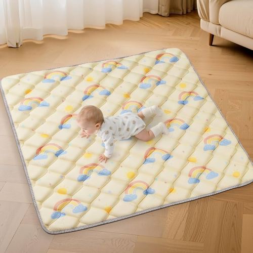 Baby Play Mats for Floor - 47x47 In Thicken Soft Padding Foam Playmats for Toddlers Playpen - Non-Slip Baby Activity Mat for Tummy Time & Crawling - Foldable Play Mat Machine Washable, Rainbow