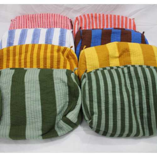 Handprinted cotton makeup pouch bag striped cotton fabric toiletry bags gift for her