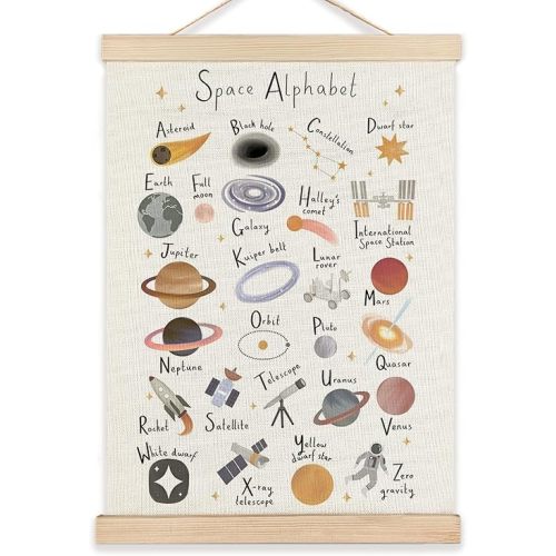 RYYCDOI Space Nursery Decor, Outer Space Planet Alphabet Nursery Wall Art Poster, Space Wall Decor, ABC Alphabet Learning Posters Wall Decor for Boys Kids Room Nursery Playroom, 12x16 Inches