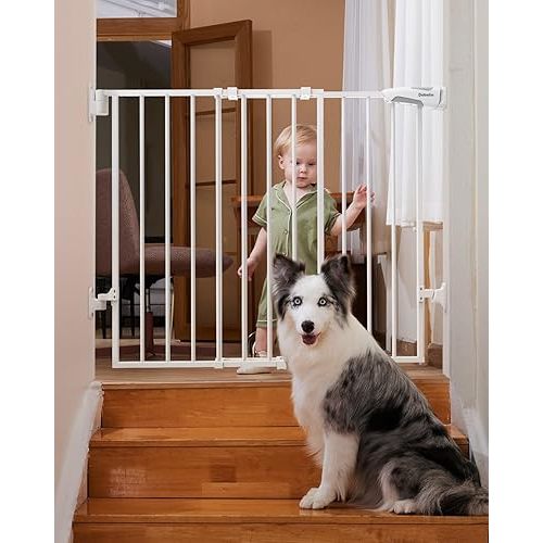 Babelio 26-43" No Bottom Bar Baby Gate for Babies, Elders and Pets, 2-in-1 Hardware Mount Dog Gate for The House, Stairs and Doorways, Safety Pet Gates with Large Walk Thru Door, White