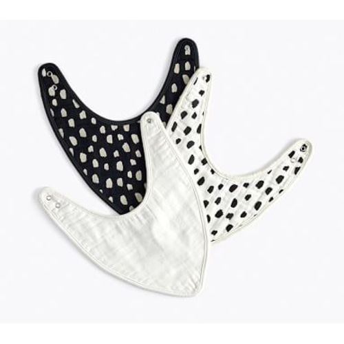 Brushstroke Dot Organic Muslin Drool Bib Set, Black/White