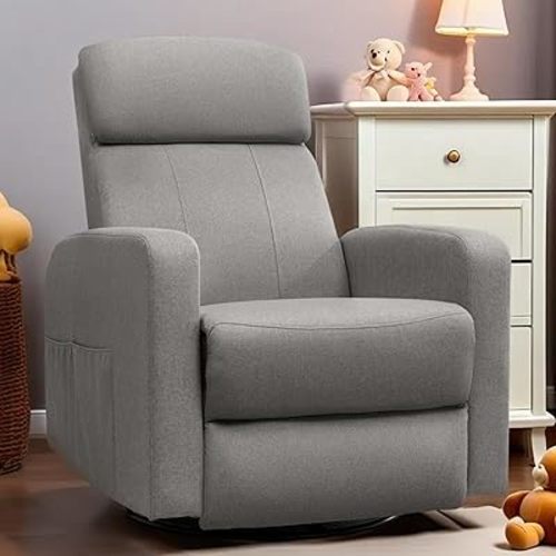 Power Swivel Recliner Chairs for Adults, Electric Glider Rocking Chair Nursery, Glider Recliner Nursery Chair with Classified Side Pocket, Nursery Rocking Chairs with USB and Type-C Ports