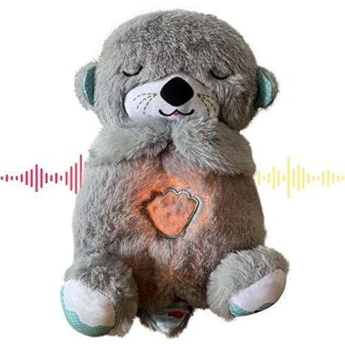 Baby Sound Machine Breathing Otter, Sensory Details Music Lights Rhythmic Breathing Motion Musical Baby Toy Plush for Newborns (Battery Not Includ)