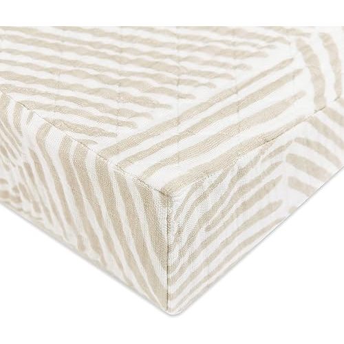 Babyletto 100% Quilted Organic Cotton Changing Pad Cover, GOTS-Certified, Fitted 360°, Ultra-Soft and Breathable Muslin - Oat Stripe